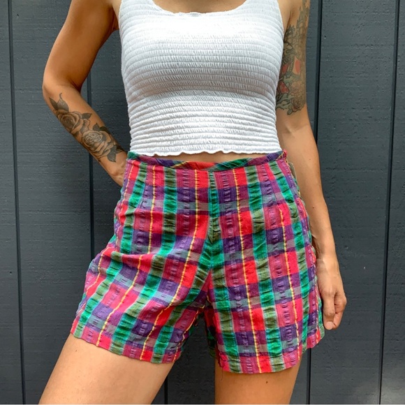 SOLD!!Vintage 90s Andrew’s Blues plaid button up shorts Sz L NWT - Picture 1 of 3